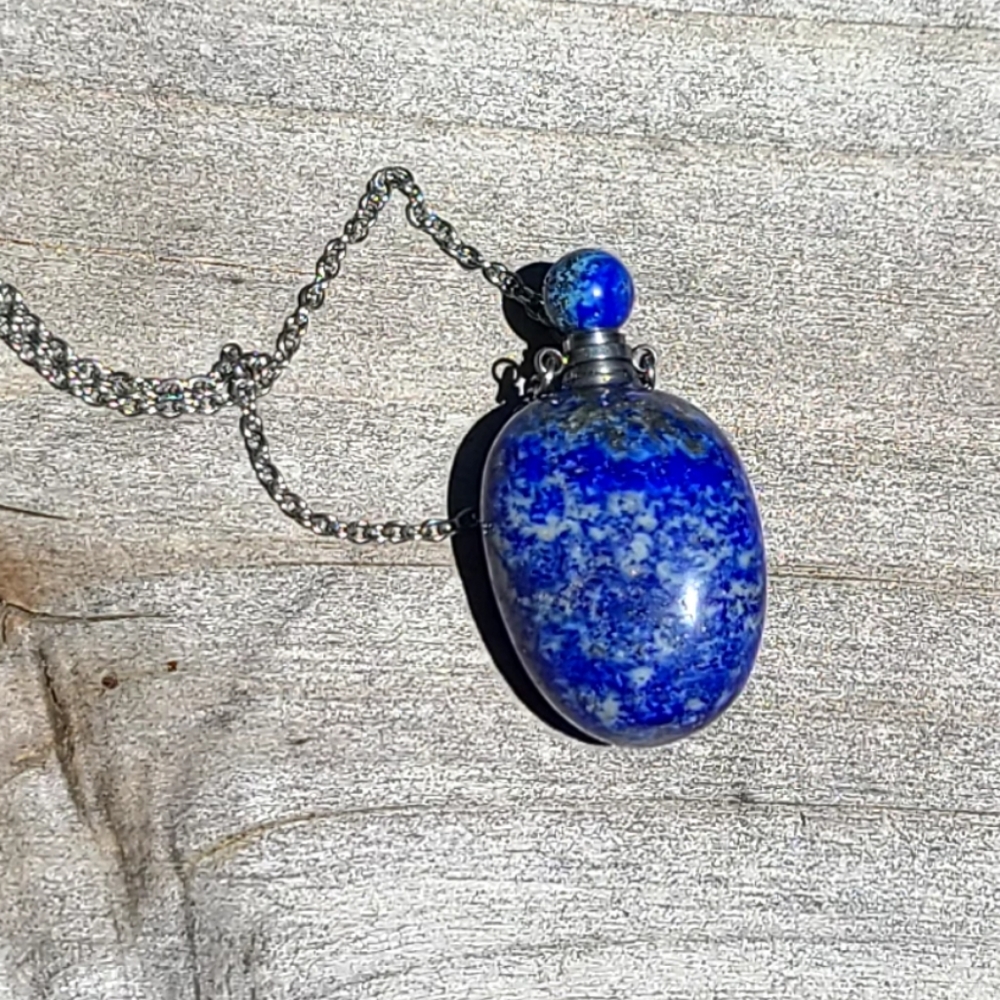 LARGE Blue Cobalt Lapis bottle pendant necklace - Picture 9 of 11